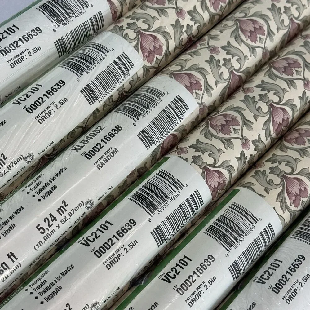 6 Rolls Vintage Imperial Wallpaper Floral Damask Mauve Pink Green Cottagecore